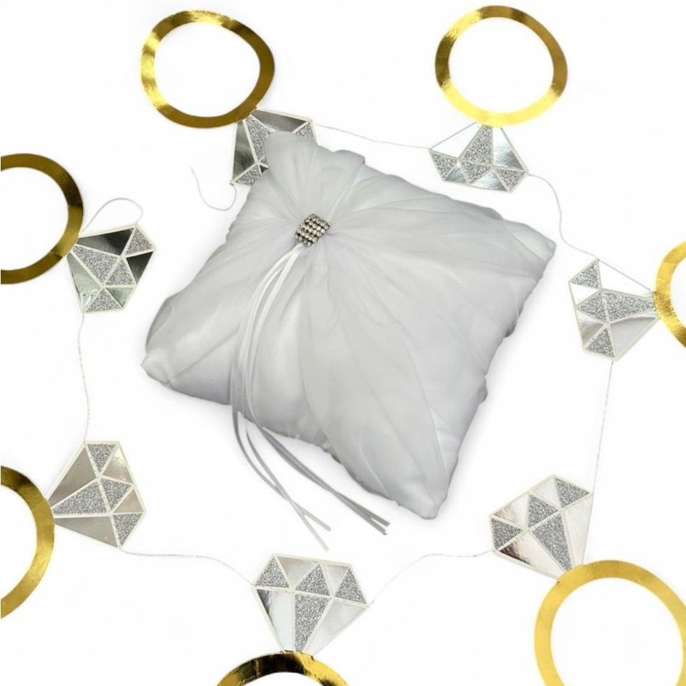 Elegant White Tulle Ring Bearer Pillow with Crystal Accent